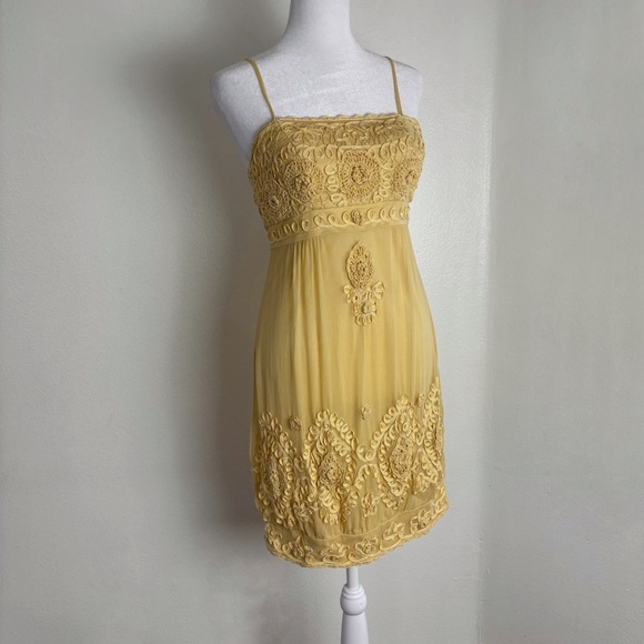 Sue Wong Embroidered Yellow Silk Cocktail Dress | Size 2 - Picture 3 of 9